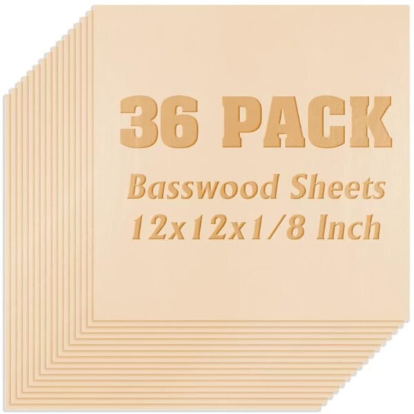 36 Pack 12"x12" - 1/8" Thick Basswood Sheets Plywood Board